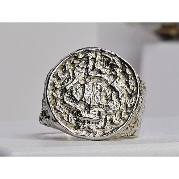 Vintage Sterling Silver Hammered Signet Ring Size 10.5 [TESTED] [NOT HALLMARKED] - Picture 1 of 8